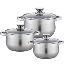 WEBBER BE-615/6 Набор посуды из нерж.стали 6 пр. 2,9л, 5,1л, 6,6л со стеклянными крышками