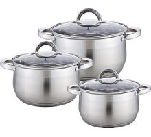 WEBBER BE-616/6 Набор посуды из нерж.стали 6 пр. 2,1л, 2,9л, 3,9л со стеклянными крышками