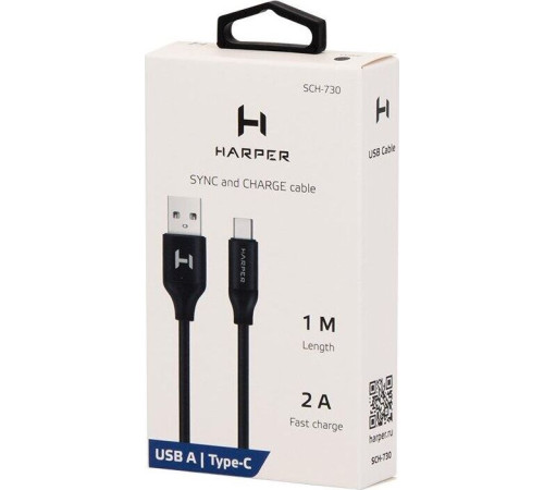 HARPER SCH-730 (USB TYPE C, 1м, оплетка силикон) черный