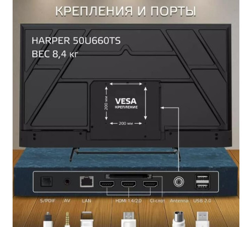 HARPER 50U660TS-T2 UHD 4K SMART TV Яндекс Безрамочный