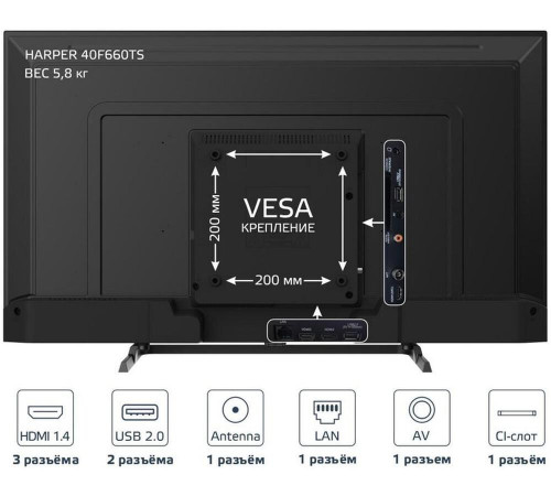HARPER 40F660TS-T2 FHD SMART TV Яндекс безрамочный