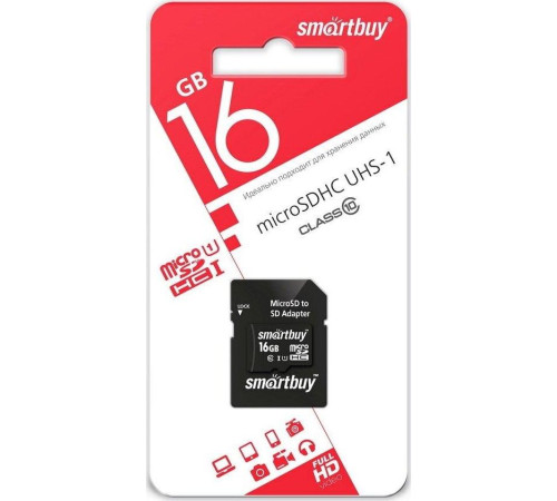 SMARTBUY (SB16GBSDCL10-01LE) MicroSDHC 16GB Class10 LE + адаптер
