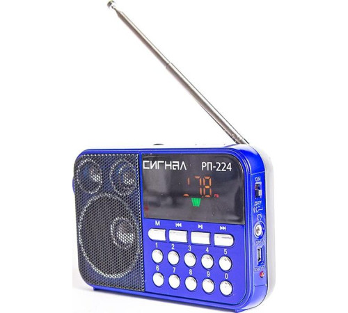СИГНАЛ РП-224 FM 88-108МГц, бат. 3*АА, акб 400mA/h, USB/microSD, дисплей, светодиодный фонарь
