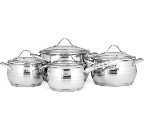LARA LR02-87 APPLE 8 предметов (сотейник 2.1л, кастрюли: 2.1л, 3.7л, 6.1л)