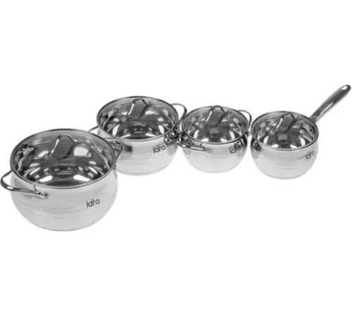 LARA LR02-87 APPLE 8 предметов (сотейник 2.1л, кастрюли: 2.1л, 3.7л, 6.1л)