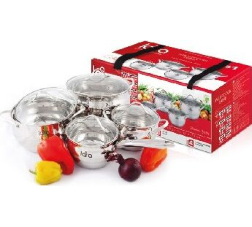 LARA LR02-87 APPLE 8 предметов (сотейник 2.1л, кастрюли: 2.1л, 3.7л, 6.1л)