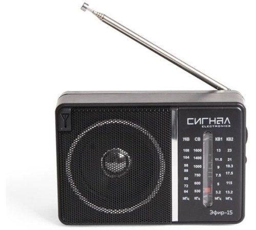 ЭФИР 15 УКВ 64-108МГц, СВ 530-1600КГц, КВ1,КВ2 бат. 2*R20(D)