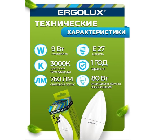ERGOLUX (13170) LED-C35-9W-E27-3K
