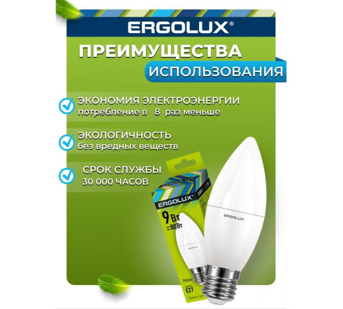 ERGOLUX (13170) LED-C35-9W-E27-3K