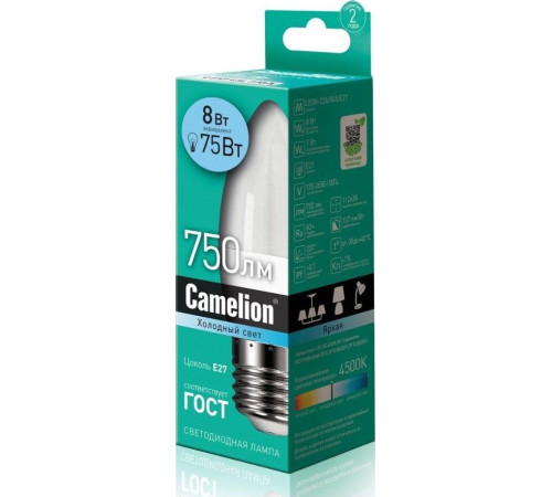 CAMELION (12390) LED8-C35/845/E27/4500К/8Вт