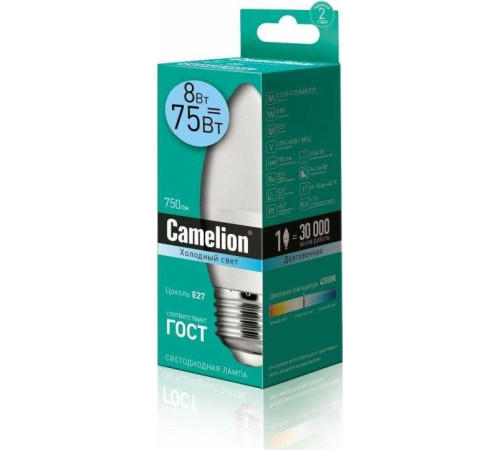 CAMELION (12390) LED8-C35/845/E27/4500К/8Вт
