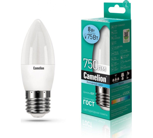CAMELION (12390) LED8-C35/845/E27/4500К/8Вт