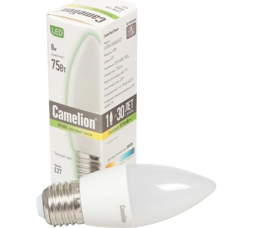 CAMELION (12389) LED8-C35/830/E27/8ВТ/3000К