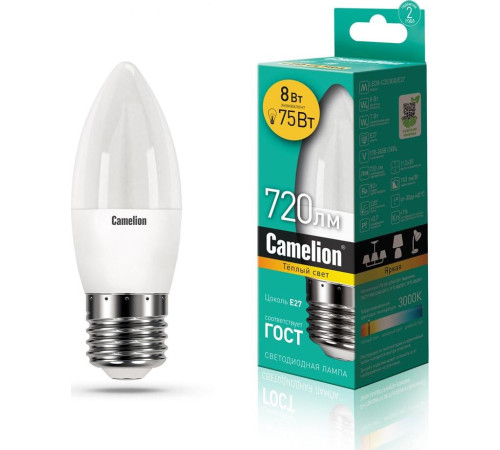 CAMELION (12389) LED8-C35/830/E27/8ВТ/3000К
