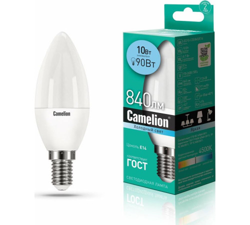 CAMELION (13561) LED10-C35/845/E14/10Вт/4500К
