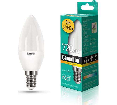 CAMELION (12385) LED8-C35/830/E14/3000К
