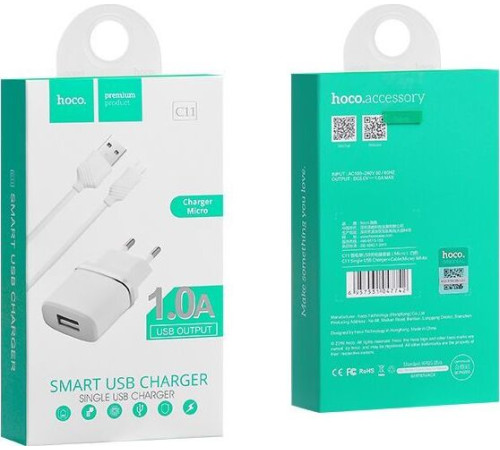 HOCO (6957531047742) C11 1USB 1A MICRO USB 1м белый