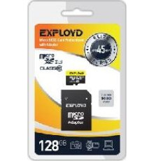 EXPLOYD MicroSDXC 128GB Class10 + адаптер SD (45MB/s) [EX128GCSDXC10UHS-1-ElU1]