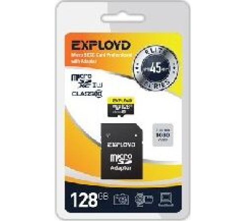 EXPLOYD MicroSDXC 128GB Class10 + адаптер SD (45MB/s) [EX128GCSDXC10UHS-1-ElU1]