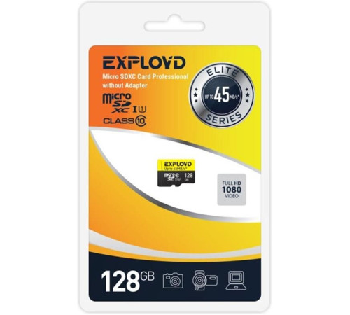 EXPLOYD MicroSDXC 128GB Class10 + адаптер SD (45MB/s) [EX128GCSDXC10UHS-1-ElU1]