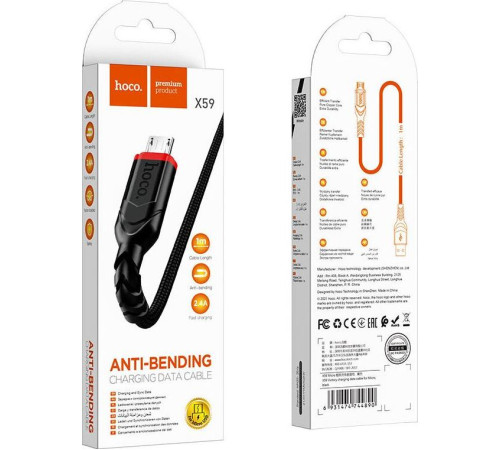 HOCO (6931474744890) X59 USB (m)-microUSB (m) 1.0м - черный