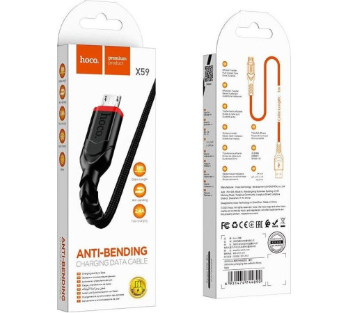 HOCO (6931474744890) X59 USB (m)-microUSB (m) 1.0м - черный