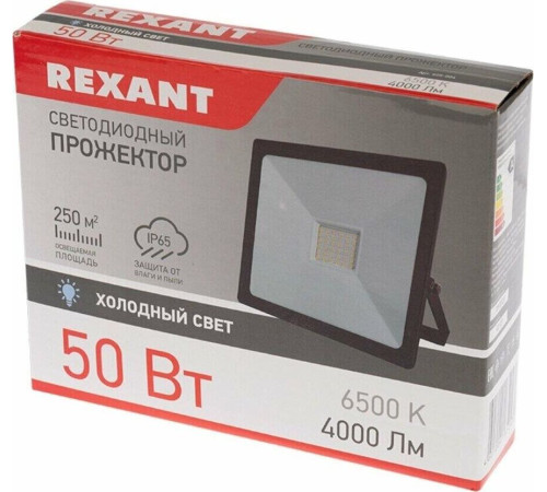 REXANT (605-004) 50 ВТ 200-260В IP65 4000 ЛМ 6500 K ХОЛОДНЫЙ СВЕТ