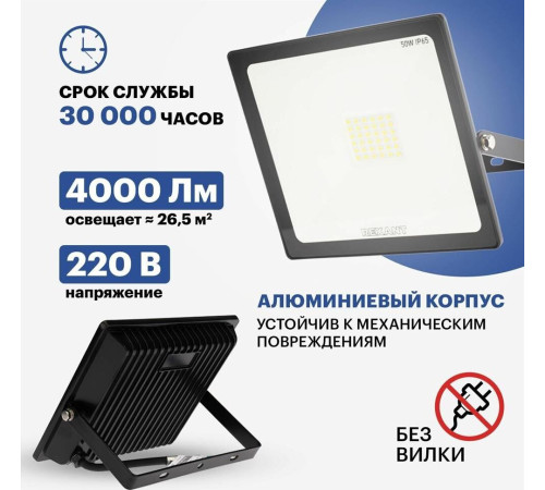 REXANT (605-004) 50 ВТ 200-260В IP65 4000 ЛМ 6500 K ХОЛОДНЫЙ СВЕТ