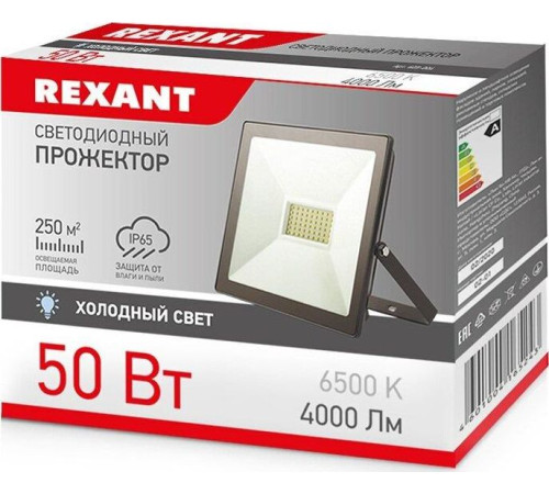 REXANT (605-004) 50 ВТ 200-260В IP65 4000 ЛМ 6500 K ХОЛОДНЫЙ СВЕТ