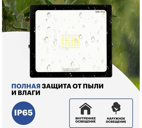 REXANT (605-004) 50 ВТ 200-260В IP65 4000 ЛМ 6500 K ХОЛОДНЫЙ СВЕТ