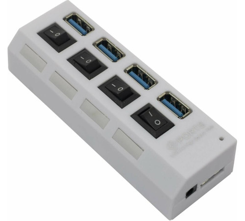SMARTBUY (SBHA-7304-W) USB 3.0 хаб + выкл., 4 порта, белый