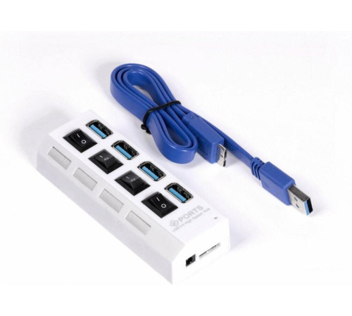 SMARTBUY (SBHA-7304-W) USB 3.0 хаб + выкл., 4 порта, белый