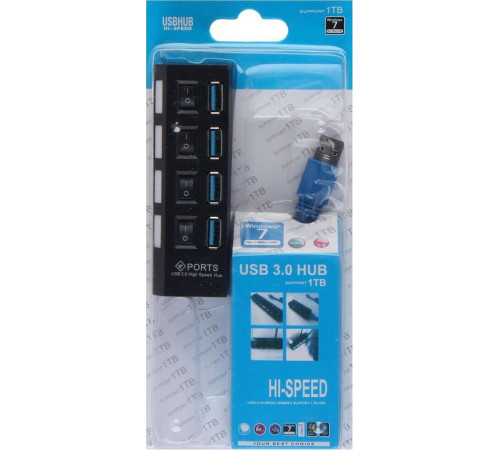 SMARTBUY (SBHA-7304-B) USB 3.0 хаб + выкл., 4 порта, черный