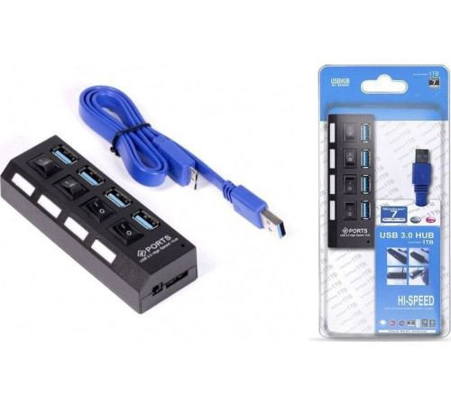 SMARTBUY (SBHA-7304-B) USB 3.0 хаб + выкл., 4 порта, черный