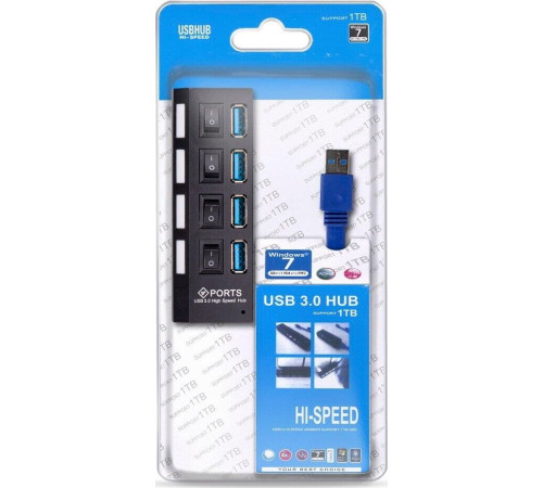 SMARTBUY (SBHA-7304-B) USB 3.0 хаб + выкл., 4 порта, черный