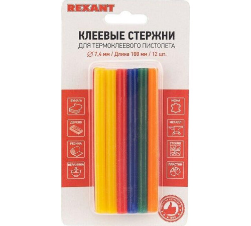 REXANT (09-1020) Клеевые стержни, O=7мм, 100мм, цветные