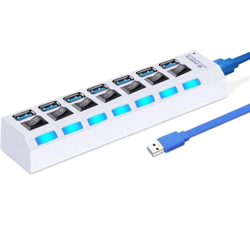 SMARTBUY (SBHA-7307-W) USB 3.0 хаб + выкл., 7 портов, белый