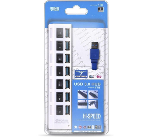 SMARTBUY (SBHA-7307-W) USB 3.0 хаб + выкл., 7 портов, белый