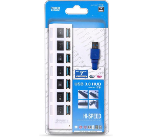 SMARTBUY (SBHA-7307-W) USB 3.0 хаб + выкл., 7 портов, белый