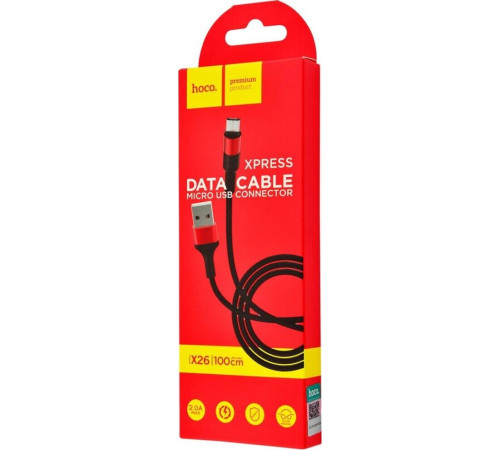 HOCO (6957531080220) X26 USB (m)-microUSB (m) 1.0м - красный/черный