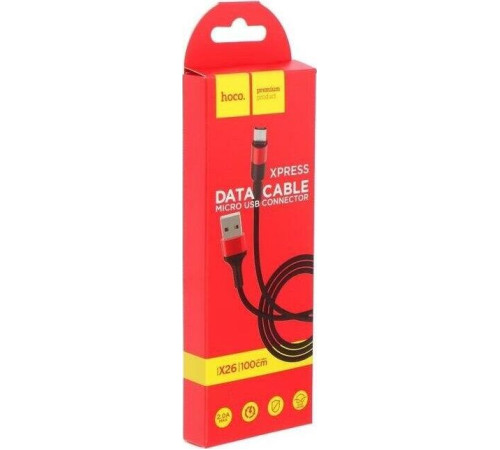 HOCO (6957531080220) X26 USB (m)-microUSB (m) 1.0м - красный/черный