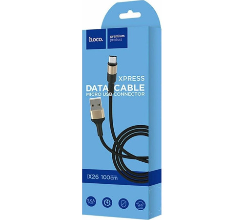 HOCO (6957531080213) X26 USB (m)-microUSB (m) 1.0м - черный/золотой