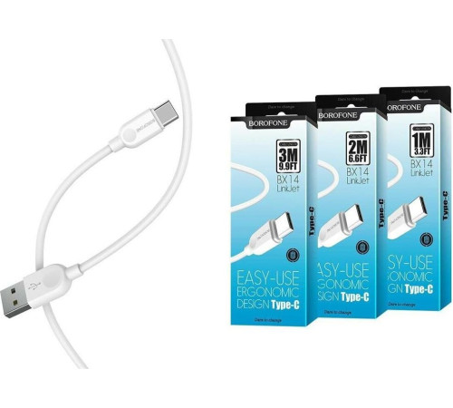 Кабель Type-C BOROFONE (6957531089995) BX14 USB-Type-C 3A 1.0m - белый