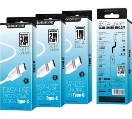 Кабель Type-C BOROFONE (6957531089995) BX14 USB-Type-C 3A 1.0m - белый