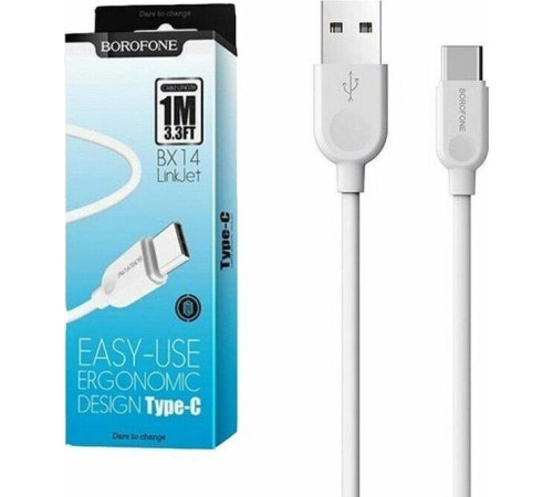 Кабель Type-C BOROFONE (6957531089995) BX14 USB-Type-C 3A 1.0m - белый