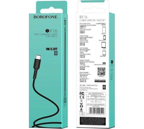 BOROFONE (6957531099475) BX16 USB-Type-C 2A 1m черный