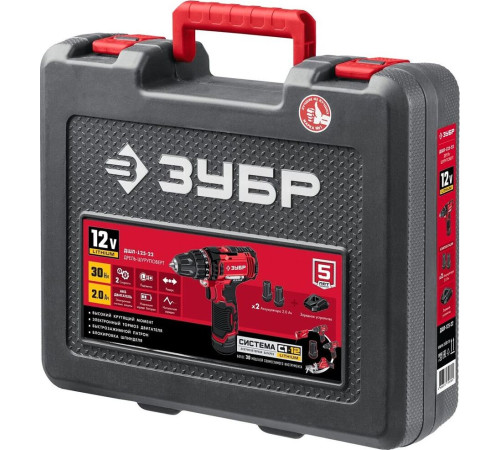 ЗУБР ДШЛ-125-22 12В, 2 АКБ (2Ач), в кейсе