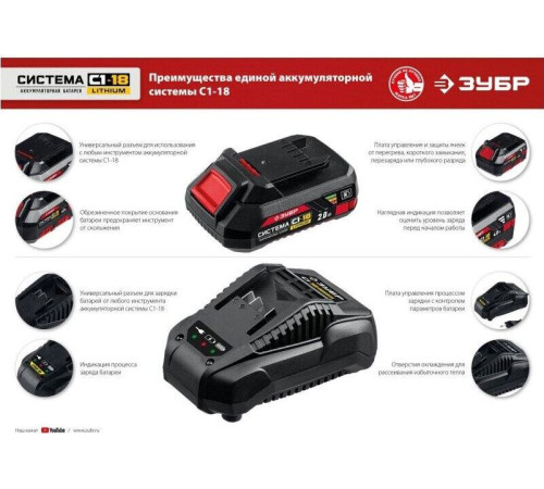 Винтоверт ЗУБР ГВЛ-255-22 18В, 2аккум., кейс