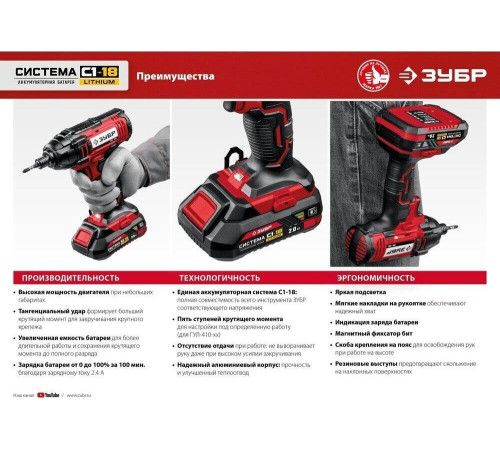 Винтоверт ЗУБР ГВЛ-255-22 18В, 2аккум., кейс