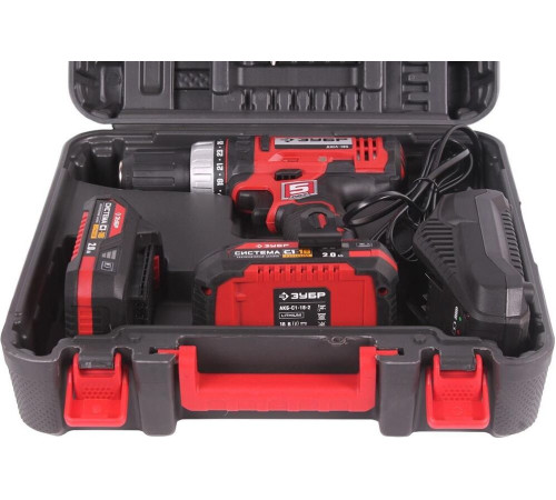 ЗУБР ДШЛ-185-22 18В, 2 АКБ (2Ач), в кейсе, дрель-шуруповерт.